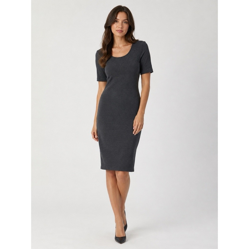 Theory Gray‎ Textured Sheath Dress Size 10 Career Office Stretch Knit 37" Midi